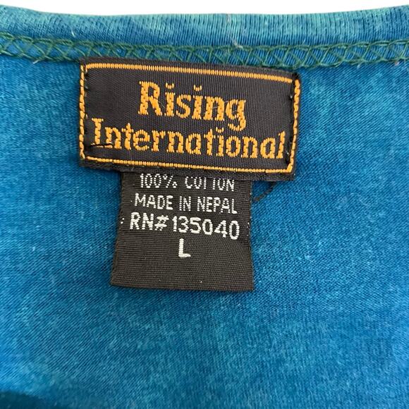 Rising International Sz L 3/4 Sleeve Patchwork Colorblock Distressed Top Nepal - Picture 15 of 16